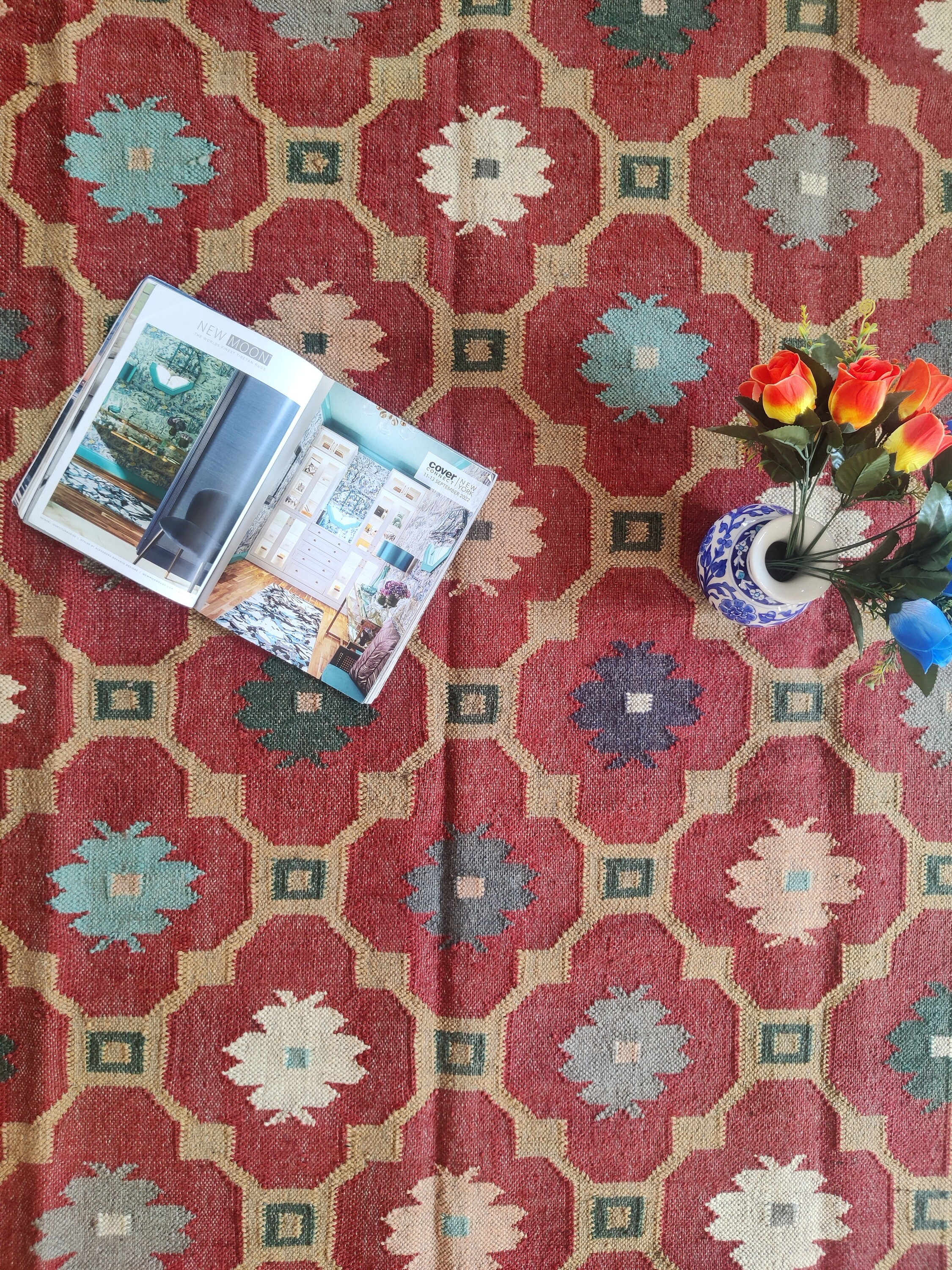 Handmade Wool Jute Rug, Greek Key Border Kilim Rug, Large 8x10ft ...