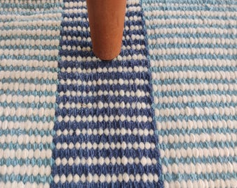 Modern Handloom Wool Rug, Blue & Ivory Vertical Stripe Pattern Area Rug, Scandinavian Rug, Wool Rug  Indoor And Outdoor Rug, 5x8, 6x9, 8x10