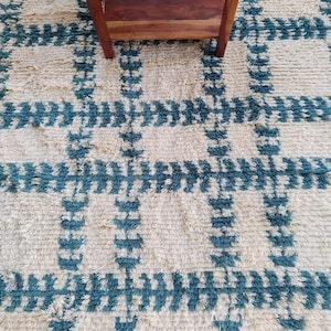 Moroccan Rug, Moroccan Area Rug, Custom Wool Rug, Hallway Area Rug, Home Decor Blue And White Wool Area Rug, Bedroom And Living Room Rug