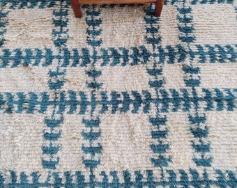 Moroccan Rug, Moroccan Area Rug, Custom Wool Rug, Hallway Area Rug, Home Decor Blue And White Wool Area Rug, Bedroom And Living Room Rug
