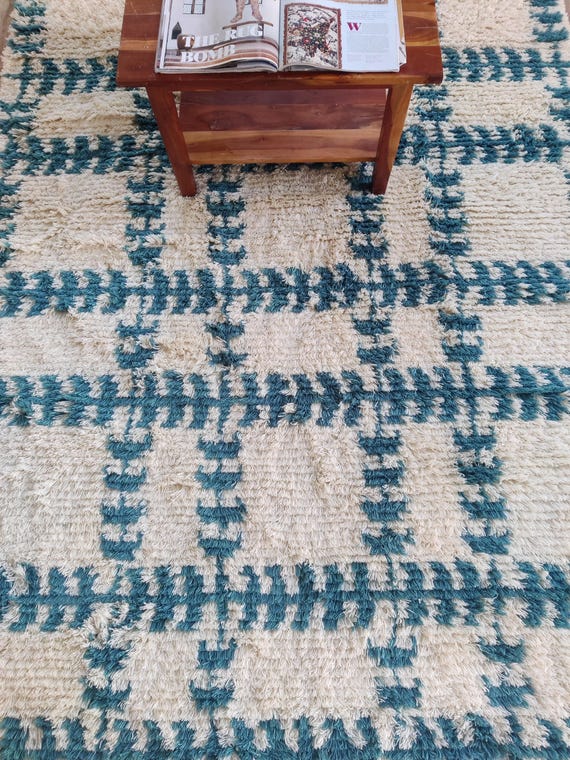 Moroccan Rug, Moroccan Area Rug, Custom Wool Rug, Hallway Area Rug, Home Decor Blue And White Wool Area Rug, Bedroom And Living Room Rug