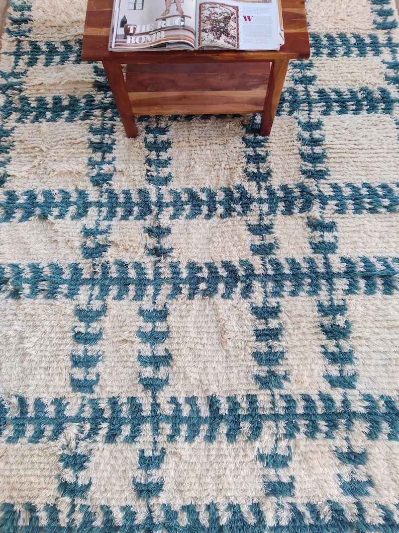 Moroccan Rug, Moroccan Area Rug, Custom Wool Rug, Hallway Area Rug, Home Decor Blue And White Wool Area Rug, Bedroom And Living Room Rug, wool rug