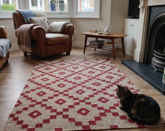 Handwoven Wool and Jute Rug, Handmade Kilim Dhurrie Rug, Traditional Indian jute Area Rug, Custom Rug, Bohemian Rug, Kitchen Rug
