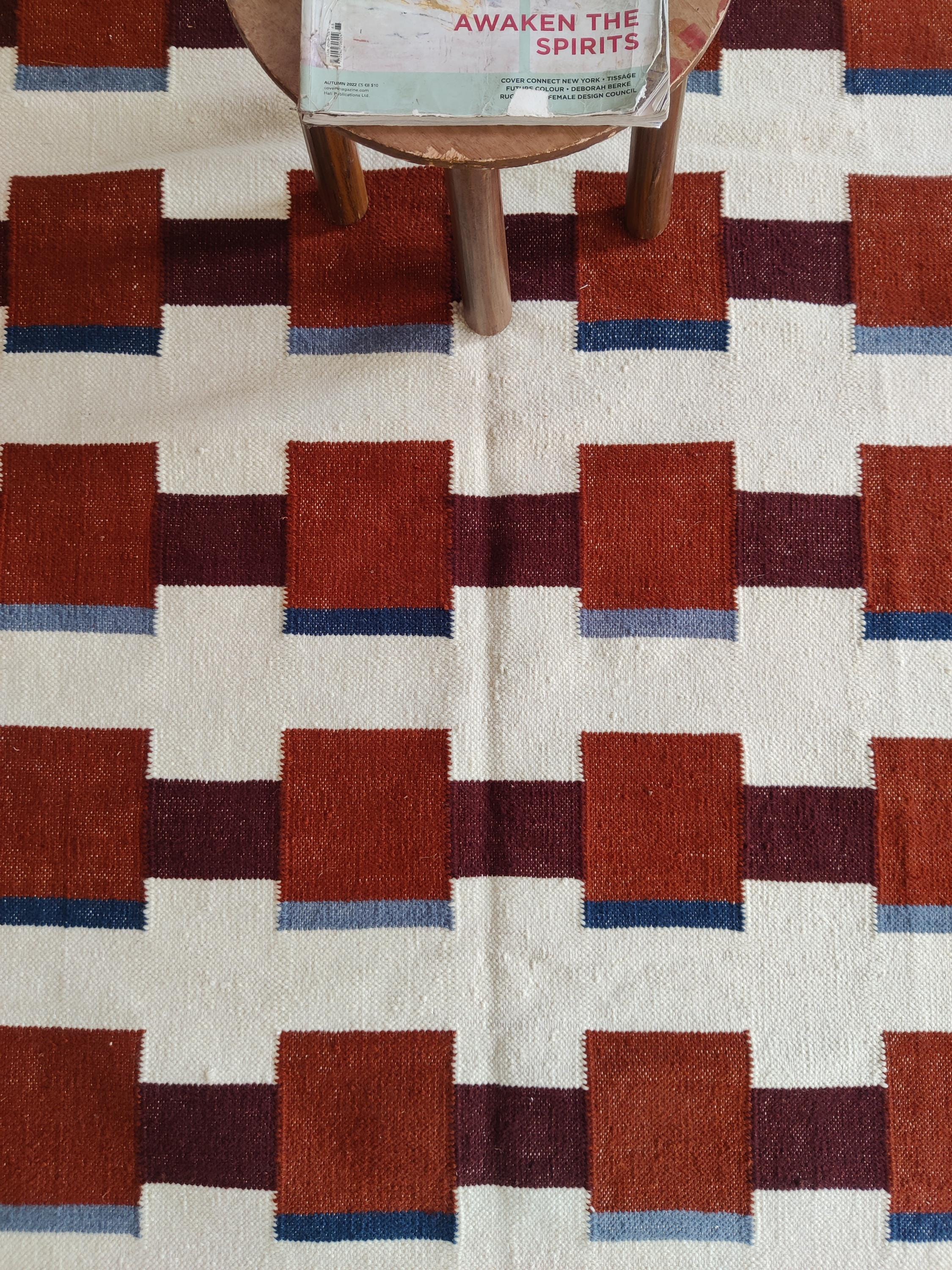Wool Modern Multicolor Rug, Handwoven Geometric Tribal Flatweave