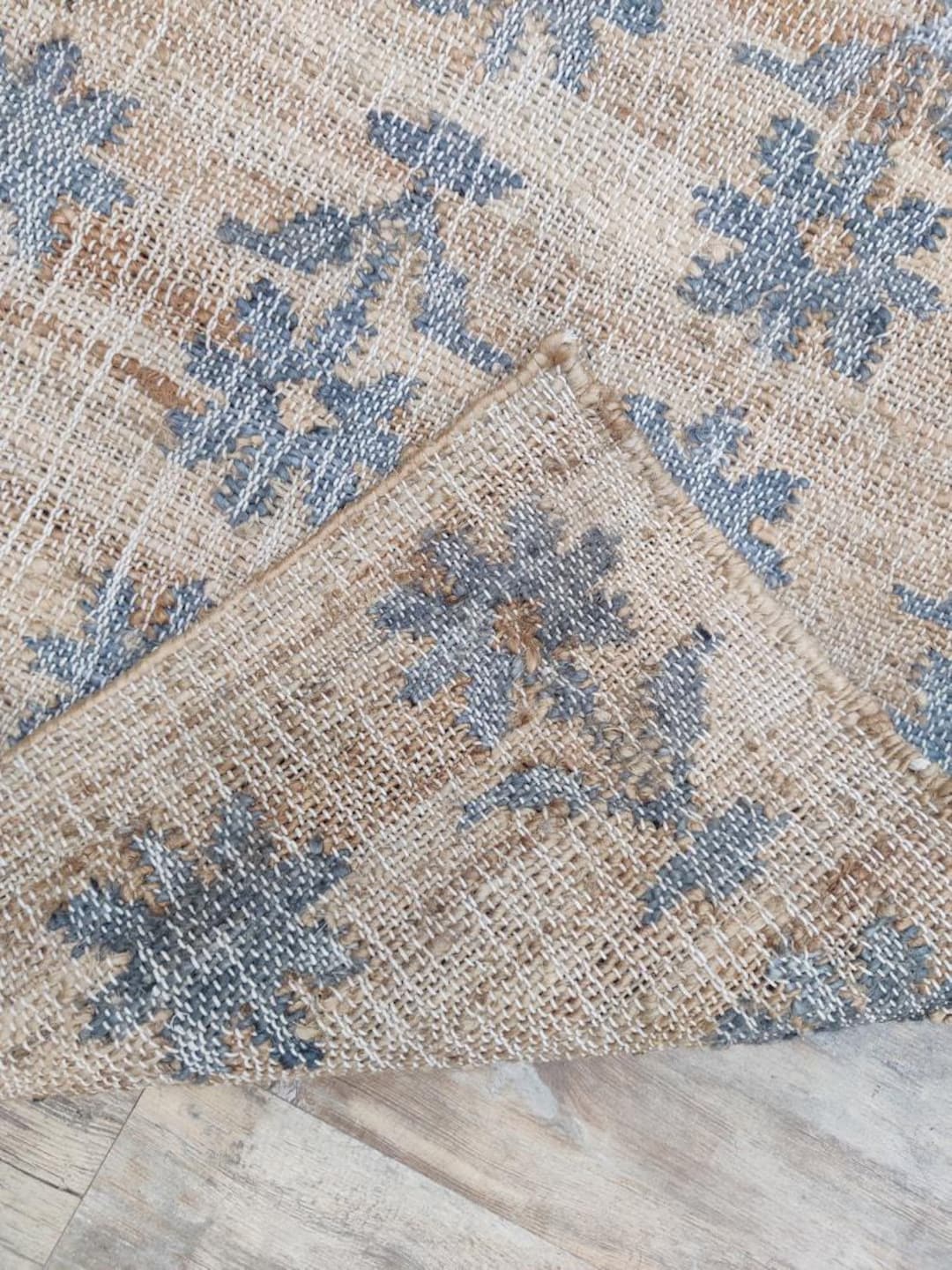 8x10 FT Floral Pattern Rug, Cotton Jute Rug, Earthy Tone Rug, Natural