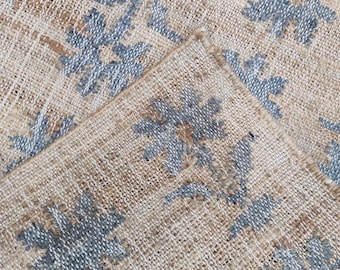 Natural Jute Rug, Floral Pattern Cotton and Jute Area Rug, Earthy Tones, Handwoven Coastal Living Rug for Bedroom, Dining, Entryway Jute Rug
