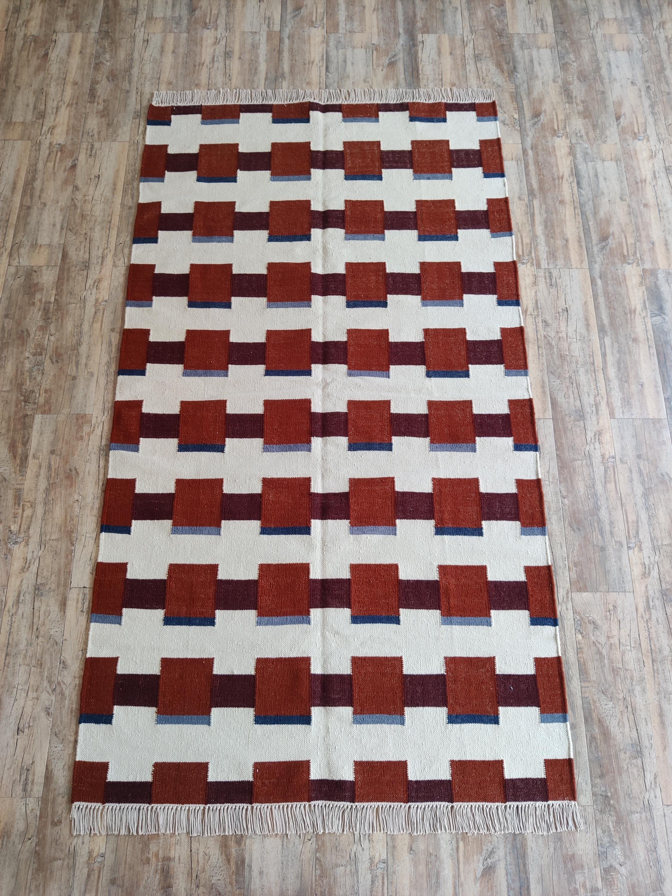 Wool Modern Multicolor Rug, Handwoven Geometric Tribal Flatweave