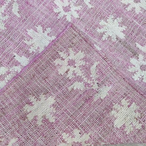 Handwoven Pink Jute Floral Design Area Rug, Handmade Natural Jute Hallway Rug, Vintage Jute Entryway Bohemian Decor Rug, Bedroom Rug, Gift