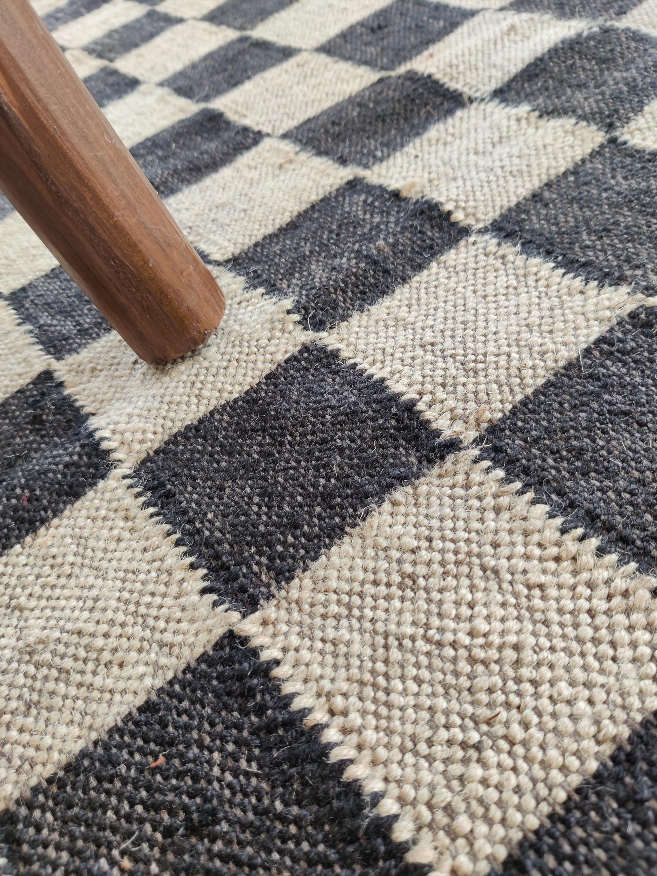 Checker Jute Rug, Wool Jute Area Checkered Rugs/runner, Large Jute ...