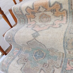Handwoven vintage-style Oushak runner, Vintage Turkish Runner Rug, Bohemian Stair Runner, Turkish Hand-Knotted Carpet wool RUNNER  RUG