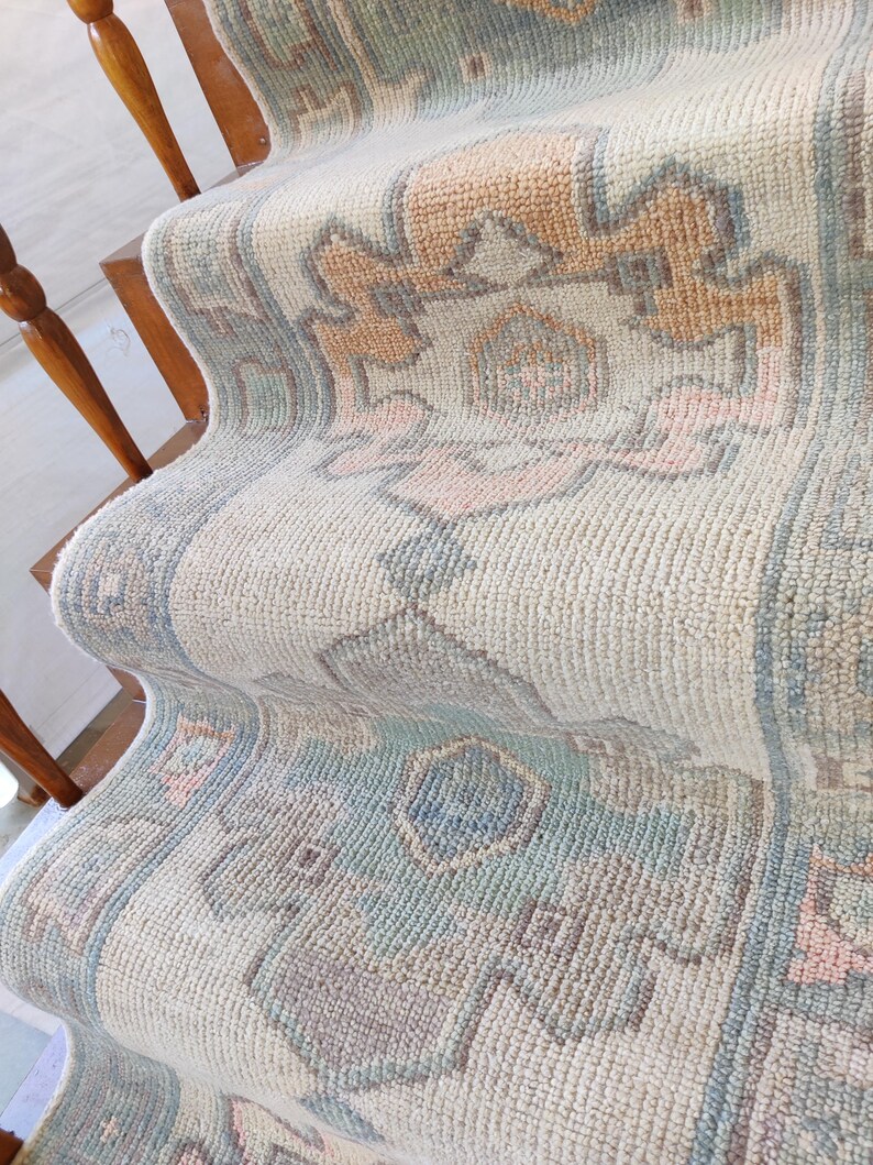 Handwoven vintage-style Oushak runner, Vintage Turkish Runner Rug, Bohemian Stair Runner, Turkish Hand-Knotted Carpet wool RUNNER  RUG