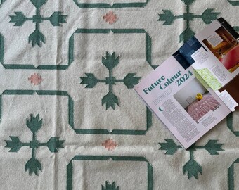 Handmade Wool Flatweave Rug, Custom Size Modern Reversible Dhurrie Living Room Bedroom Hallway Vibrant  Kilim