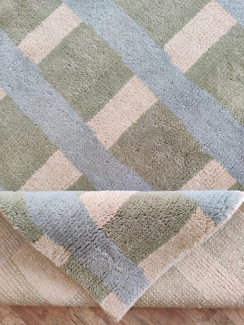 Wool Check Rug Luxurious Checkered Wool Carpet, Home Decor Rug, Modern Wool Rug, Wool ...