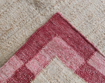 Handwoven Red Border Jute Rug, Natural Beige Area Rug, Boho Farmhouse Decor Eco-Friendly Jute Rug, Bedroom Rug, Kitchen Rug, Modern Rug