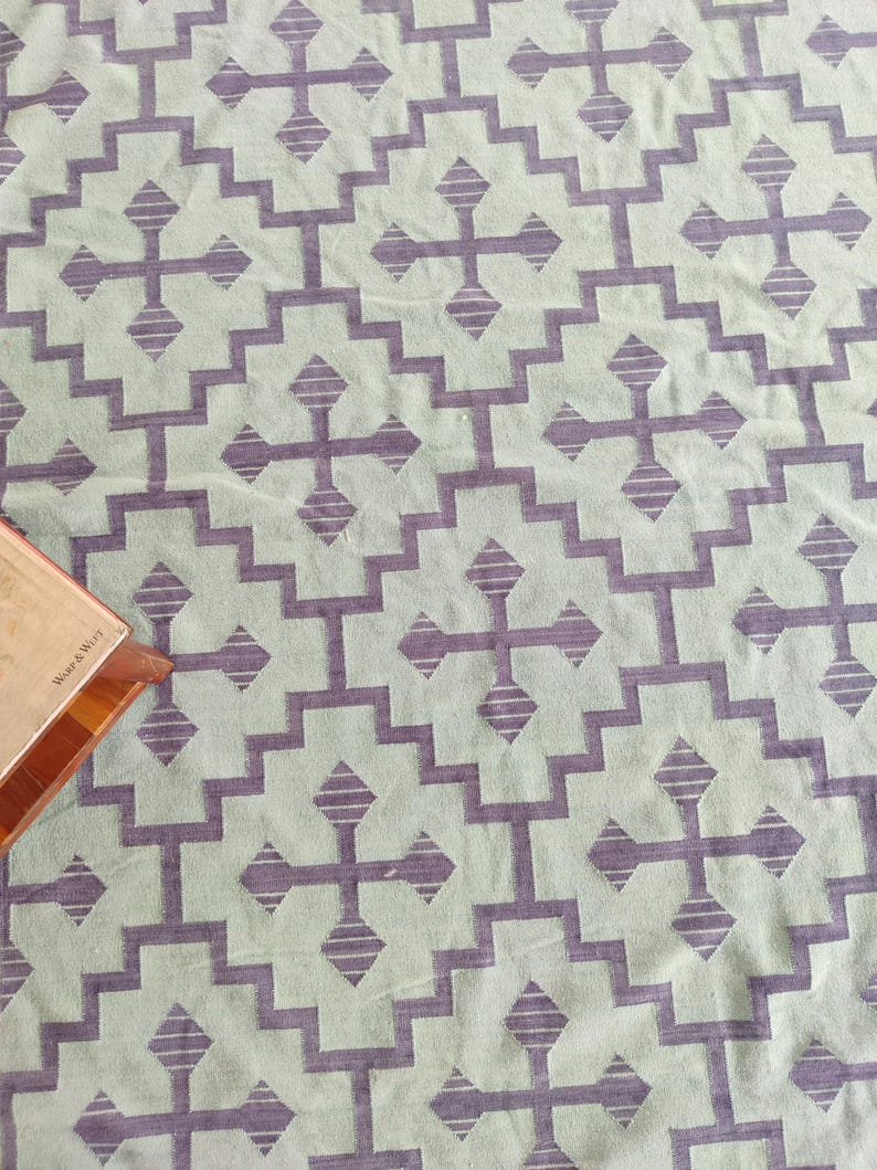 Geometric Cotton Dhurrie Rug - Blue Mint Handwoven Flat Weave, Large ...