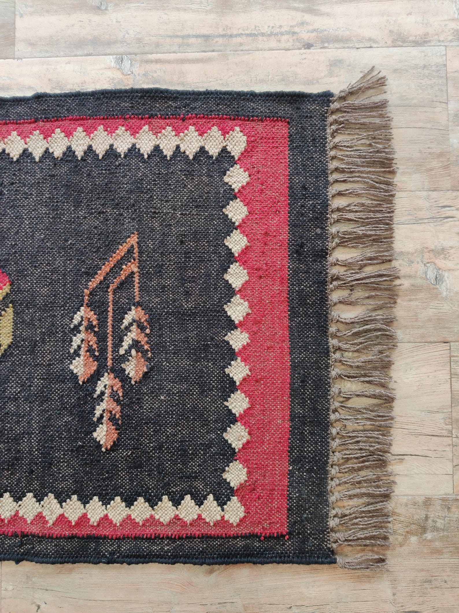 Riser Rug Handwoven Tribal Kilim Runner Rug, Dark Gray With Colorful Geometric ...