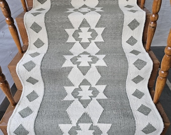 Grey Wool Rug Runner, Entryway, Stairs Runner Rug, Hallway Runner 2x10 FT, Custom Runner, Kilim Runner Rug, Handwoven Wool Runner Rug