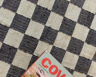 Handmade Black And Natural Jute Rug, Checkered Rug, Custom Size Area Rug, Bohemian Rug, 5x8 FT Rug, Home Decor Jute Rug, Jute Rug