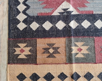 Ręcznie tkany wełniany kilim z juty, tradycyjny wzór plemienny, dywan w stylu boho chic, geometryczny wzór, 8 x 10 stóp