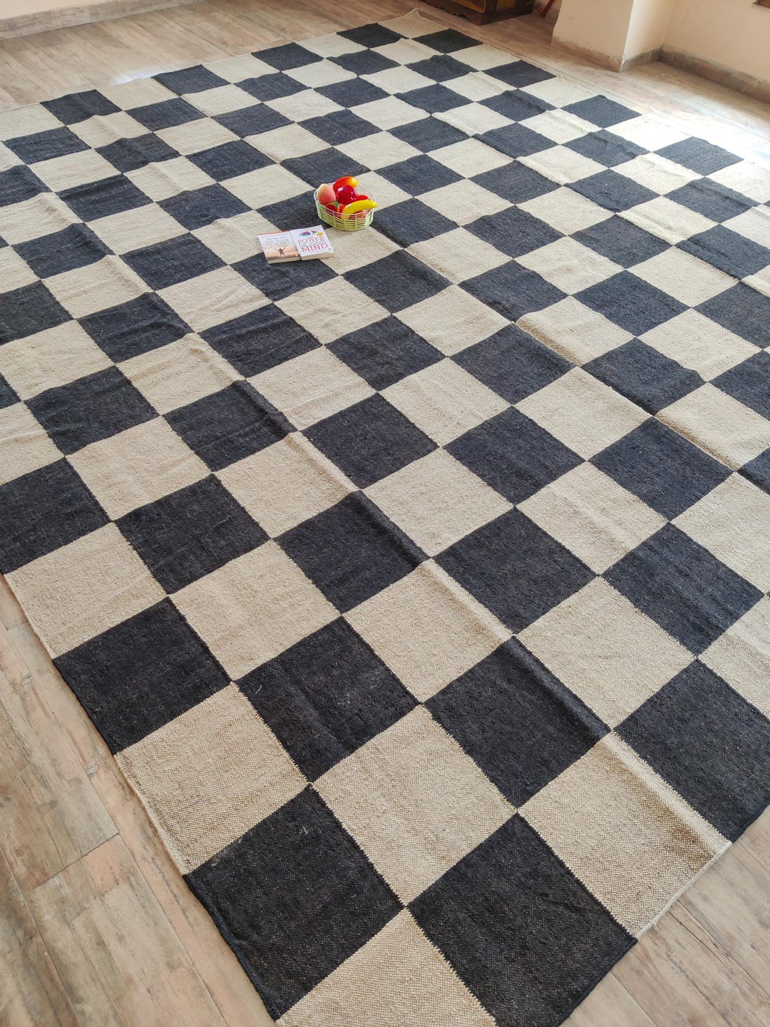 Checker Jute Rug, Black and White Area Checkered Rugs, Large Jute ...