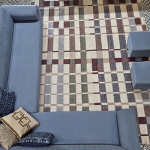Handwoven Checkered Rug, Marli Flatweave Wool Rug, Modern Woolen Plaid Area Rug, Rugs For Living Room, Wool Rug 8x10, Check Rug, 6x8, 5x8 FT