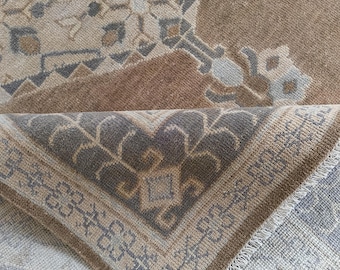 Hand-Knotted Wool Rug, Vintage Turkish Carpet, Geometric Oushak Area 8x10 FT, Traditional Brown Oriental Carpet, Home Decor for Living Room