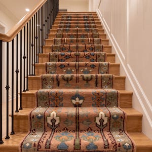 Alfombra turca para pasillo, anudada a mano, color terracota, estilo Oushak, color verde salvia suave, con estampado floral, de lana, tamaño personalizado, ideal para la entrada de la cocina.