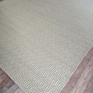 Green Wool Handloom Rug,  Diamond Geometric Pattern | Living Room Wool Area Rug | Handmade Flatweave Carpet | Boho Home Decor Wool Rug 8x10