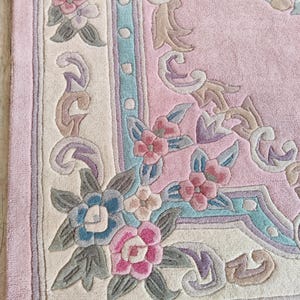 Pink Wool Rug, Hand Tufted Floral Area Rug with Custom Sizes and Traditional Chinese Design