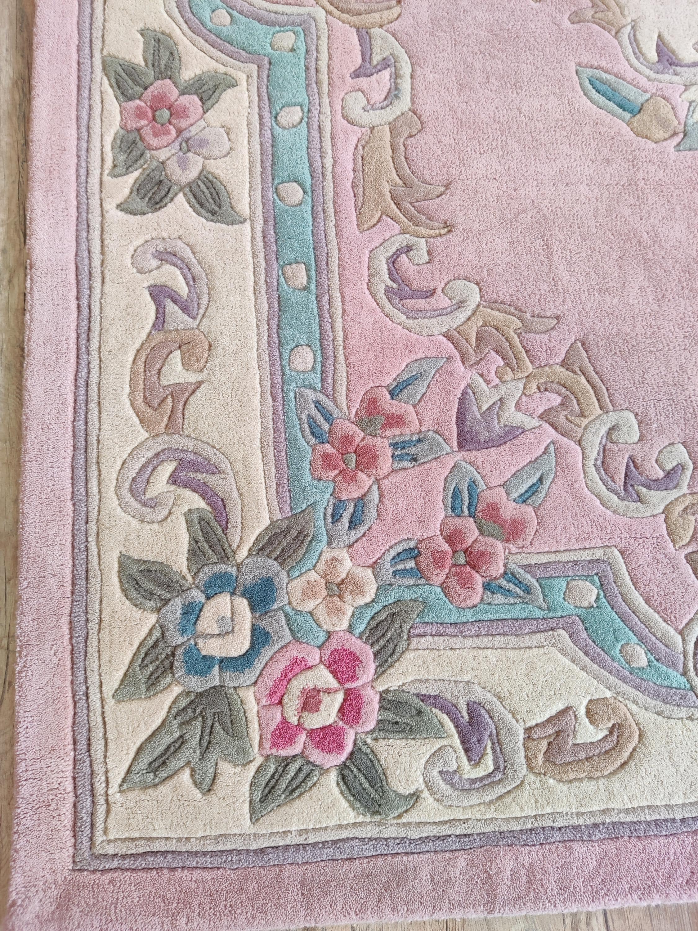Pink Wool Tufted Area Rug, Floral Chinese Regional Rugs, Wool Rug 8x10 ...