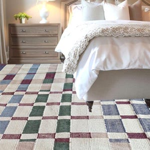 Handwoven Checkered Rug, Marli Flatweave Wool Rug, Modern Woolen Plaid Area Rug, Rugs For Living Room, Wool Rug 8x10, Check Rug, 6x8, 5x8 FT