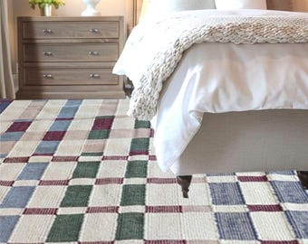Handwoven Checkered Rug, Marli Flatweave Wool Rug, Modern Woolen Plaid Area Rug, Rugs For Living Room, Wool Rug 8x10, Check Rug, 6x8, 5x8 FT