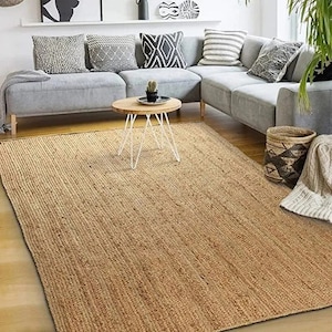 Nazar Palmateppich, Natur, Jute-Look, Naturteppich für Wohnzimmer, Schlafzimmer, Flur, Boho-Teppich, Naturfarbe (9494 Weiss, 80x150 cm