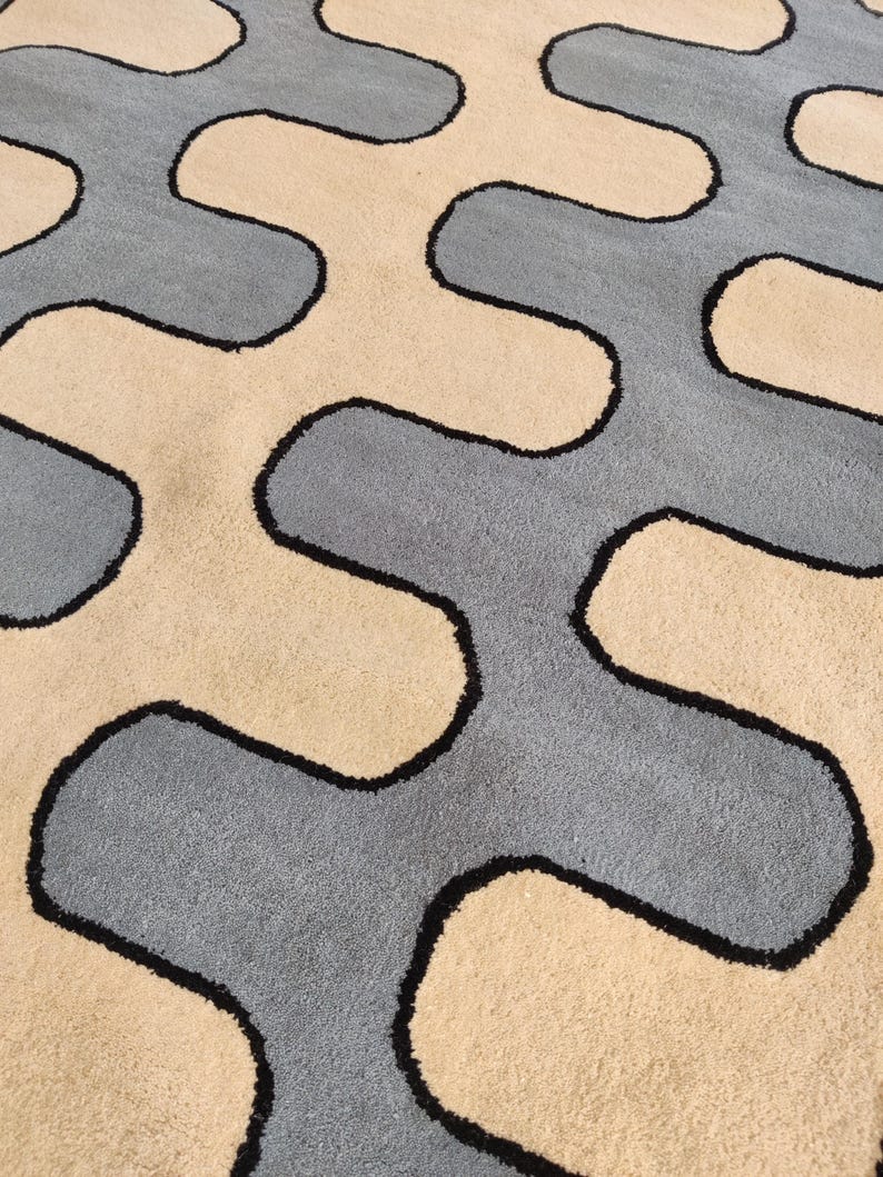 8X10 Ft Blue And White Color Hand-tufted Carpet, Carpets For Drawing Room, Handmade Rug, Bohemian Carpet, Custom Rugs, Designer Carpets image 1