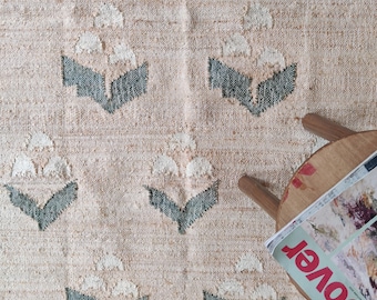 Natural Cotton Jute Rug, Floral Vintage Rug, Available In All Sizes, Custom Color Rug, Drawing Room Rug, Handmade Rug, Dhurrie Rug