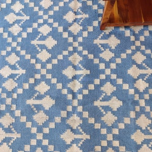 Handmade Modern Flatweave Rug, Large Area Rug, Blue And White Rug, 8x10FT Cotton Flatweave Rug, Dining Room Rug, Reversible Rug, Custom Rug,