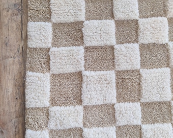 Alfombra marroquí de lana a cuadros, diseño de tablero de ajedrez, hecha a mano por un bereber Beni Ourain, tamaño personalizado, ecológica.