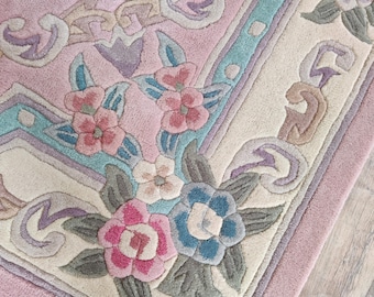 Pink Wool Tufted Area Rug, Floral Chinese Regional Rugs, Wool Rug 8x10, Modern Rug, Home Decor Rug, Soft Wool Rug, Rugs For Bedroom