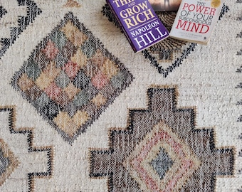 Geometric Handwoven Jute Rug, Jute Flatweave Cotton Rug, Diamond Pattern Area Carpet, Eco-Friendly Home Decor, Custom Sizes
