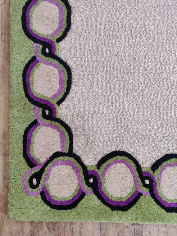 Hand-Tufted Wool Rug, Modern Border Area Rug, Green Designer Carpet, Contemporary Wool Rug For Living Room Rug, Handmade Statement Carpet