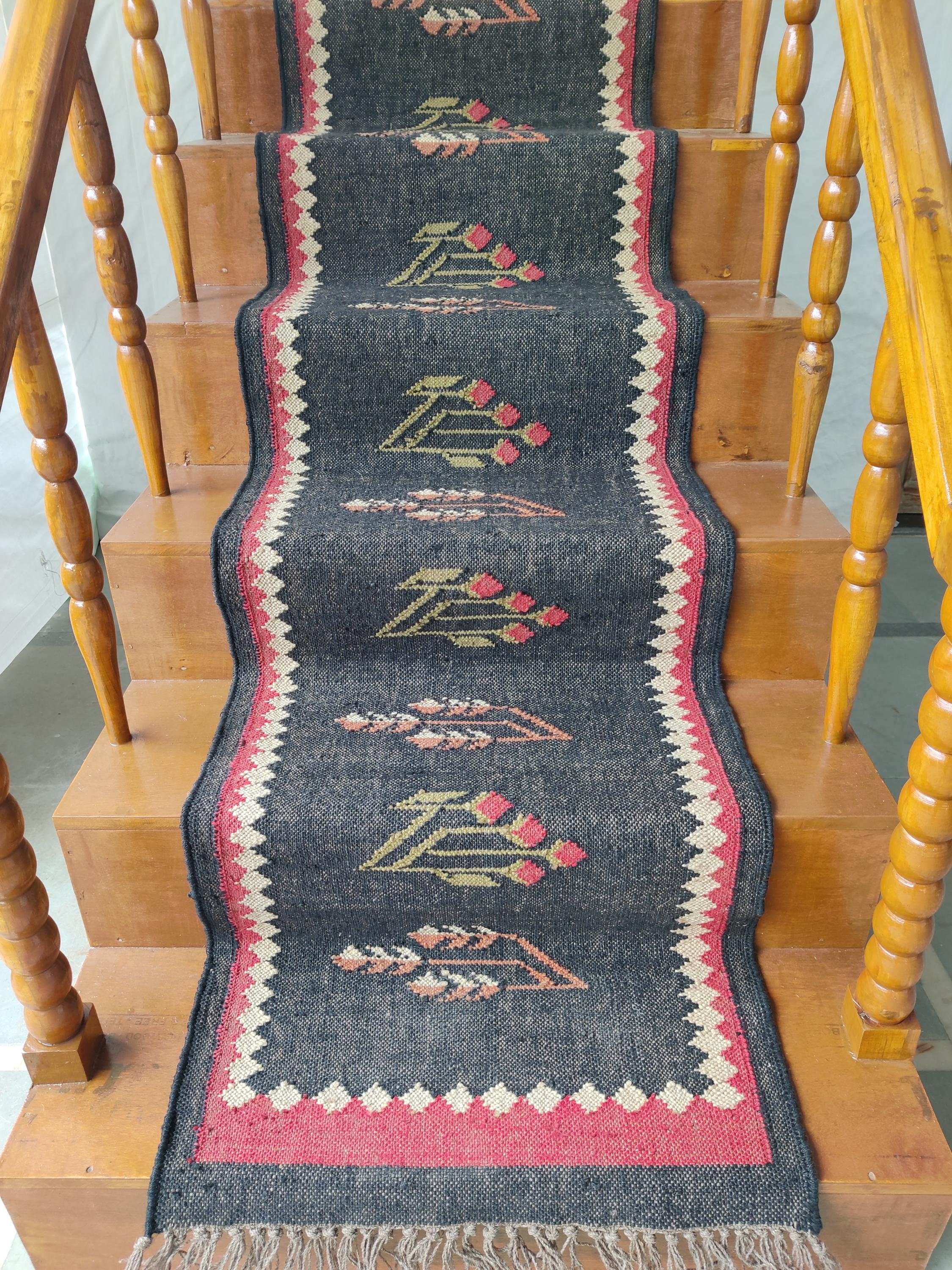 Riser Rug Handwoven Tribal Kilim Runner Rug, Dark Gray With Colorful Geometric ...