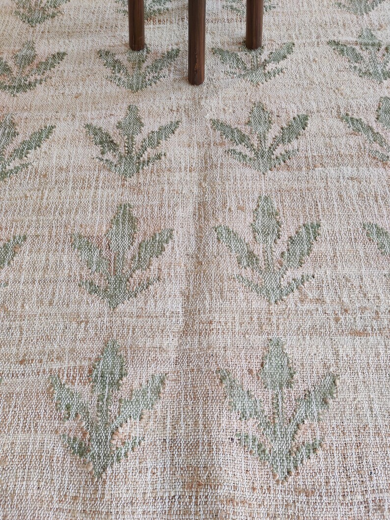 Heart Green Jute Rug Handwoven Jute Rug, Natural Jute Green Flower Cotton Jute Rug, Large ...