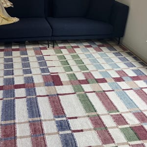 Handwoven Checkered Rug, Marli Flatweave Wool Rug, Modern Woolen Plaid Area Rug, Rugs For Living Room, Wool Rug 8x10, Check Rug, 6x8, 5x8 FT