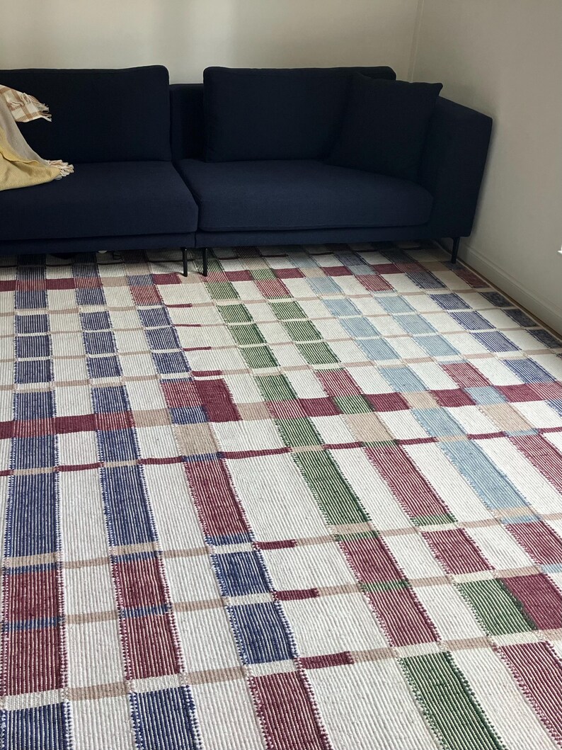 Handwoven Checkered Rug, Marli Flatweave Wool Rug, Modern Woolen Plaid Area Rug, Rugs For Living Room, Wool Rug 8x10, Check Rug, 6x8, 5x8 FT