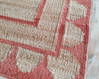 Handgefertigter Natürlicher Juteteppich, Wohnkultur mit ausgebogter, umrandeter Designteppich, Hanfteppich nach Maß, 2,5 x 3 m, Hanfteppich für Küche, Küche