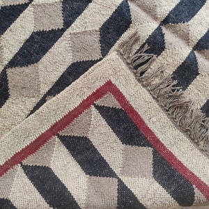 Handmade Jute Rug,  Black Checkered 8x10 FT Kilim Rug, Home And Living Jute Carpet Custom Rug, Traditional jute Area rugs  Vintage Wool Rug