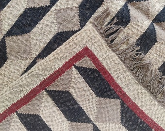 Handmade Jute Rug,  Black Checkered 8x10 FT Kilim Rug, Home And Living Jute Carpet Custom Rug, Traditional jute Area rugs  Vintage Wool Rug