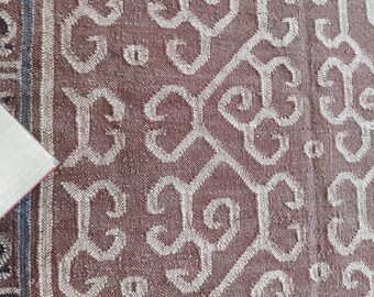 Tradycyjny ręcznie robiony dywan kilim, dywan w stylu vintage z geometrycznym wzorem plemiennym, rustykalny brązowy dywan kilim z wełny i juty, dywan w stylu boho do dekoracji wnętrz, 8 x 10 stóp