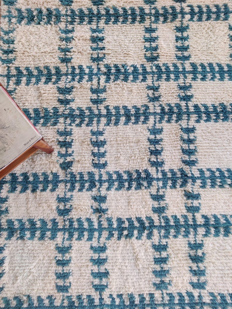 Moroccan Rug, Moroccan Area Rug, Custom Wool Rug, Hallway Area Rug, Home Decor Blue And White Wool Area Rug, Bedroom And Living Room Rug