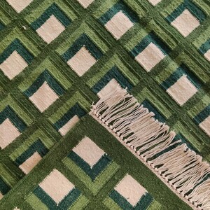 Modern Wool Rug, Luxury Wool Area Rug, Green Scandinavian Design Rug, Checkered Rug, Handwoven Flatweave Kilim Rug, 8X10 FT Wool Rug